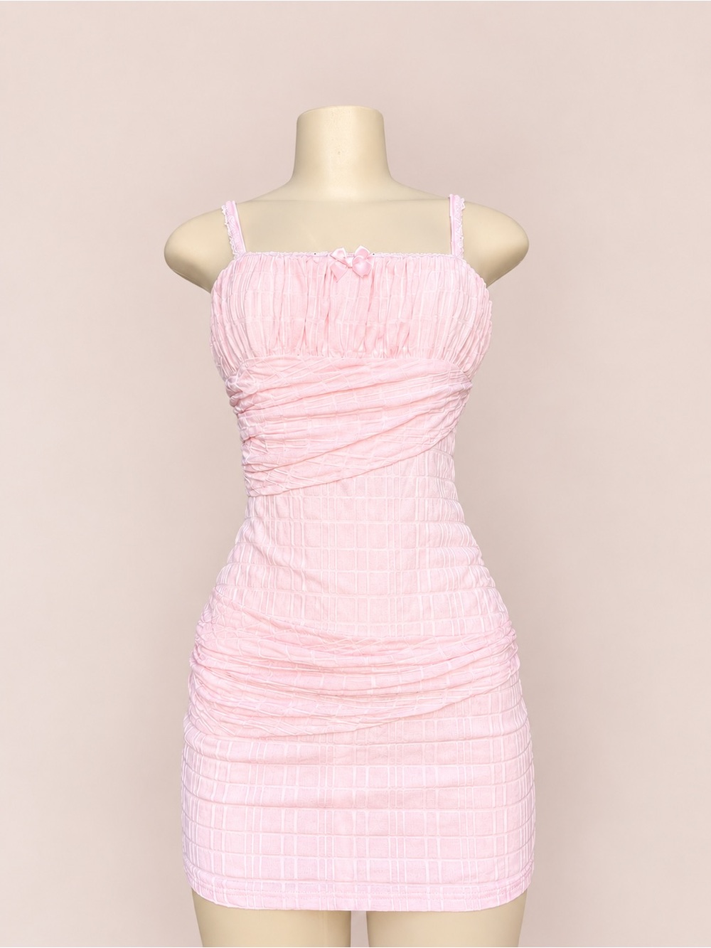 Outcast Pink Ruched Square-Neck Mini Dress